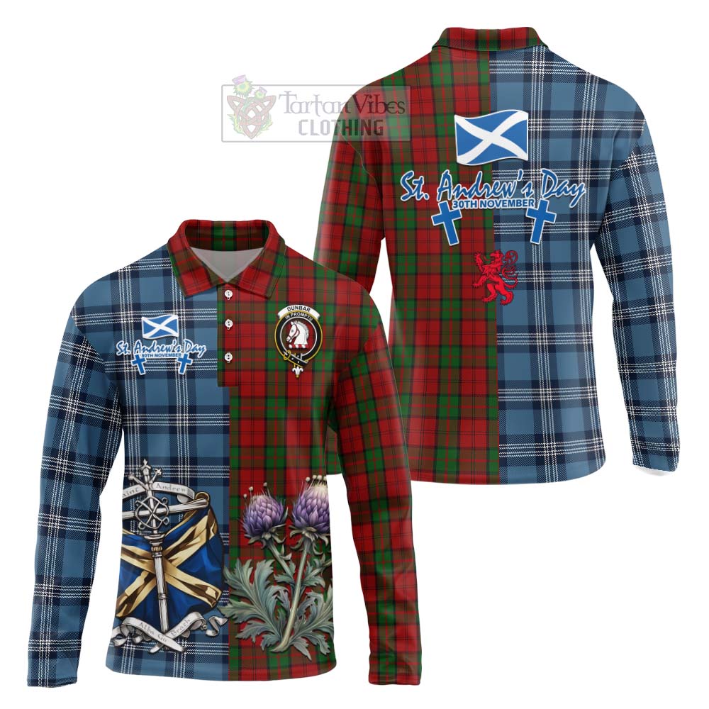 Tartan Vibes Clothing Dunbar Tartan Long Sleeve Polo Shirt Happy St. Andrew's Day Half Tartan Style