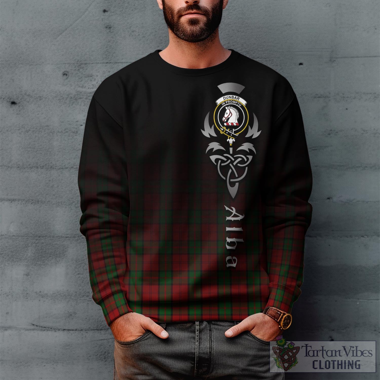 Tartan Vibes Clothing Dunbar Tartan Sweatshirt Featuring Alba Gu Brath Family Crest Celtic Inspired