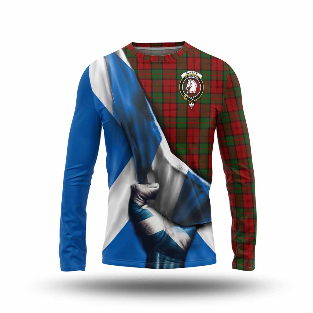 Tartan Vibes Clothing Dunbar Tartan Long Sleeve T-Shirt with Family Crest Scotland Patriotic Style