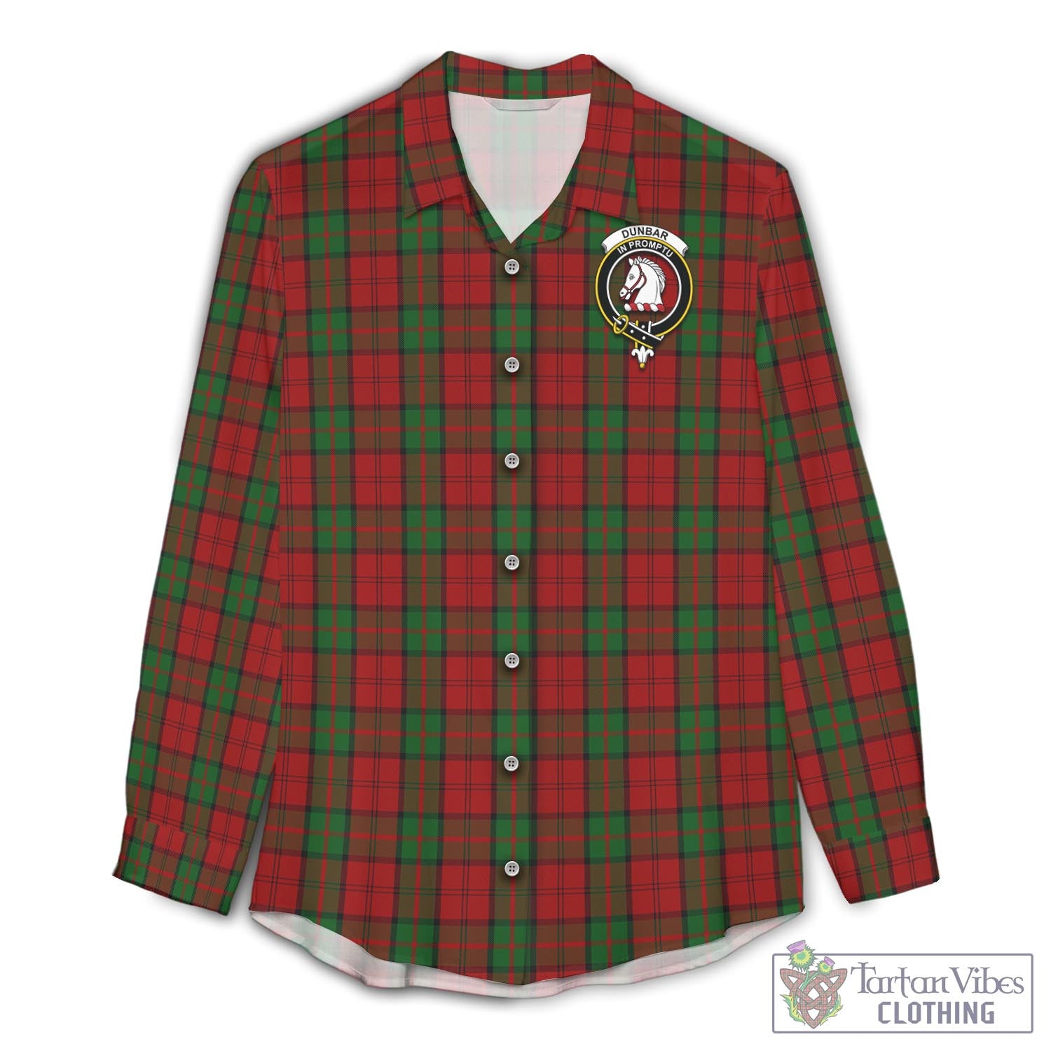 Tartan Vibes Clothing Dunbar Tartan Womens Casual Shirt with Family Crest