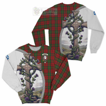 Dunbar Tartan Sweatshirt with Family Crest and St. Andrew's Cross Accented by Thistle Vines