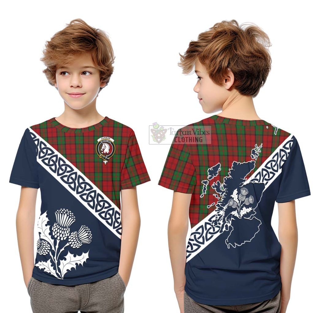 Tartan Vibes Clothing Dunbar Tartan Kid T-Shirt Featuring Thistle and Scotland Map