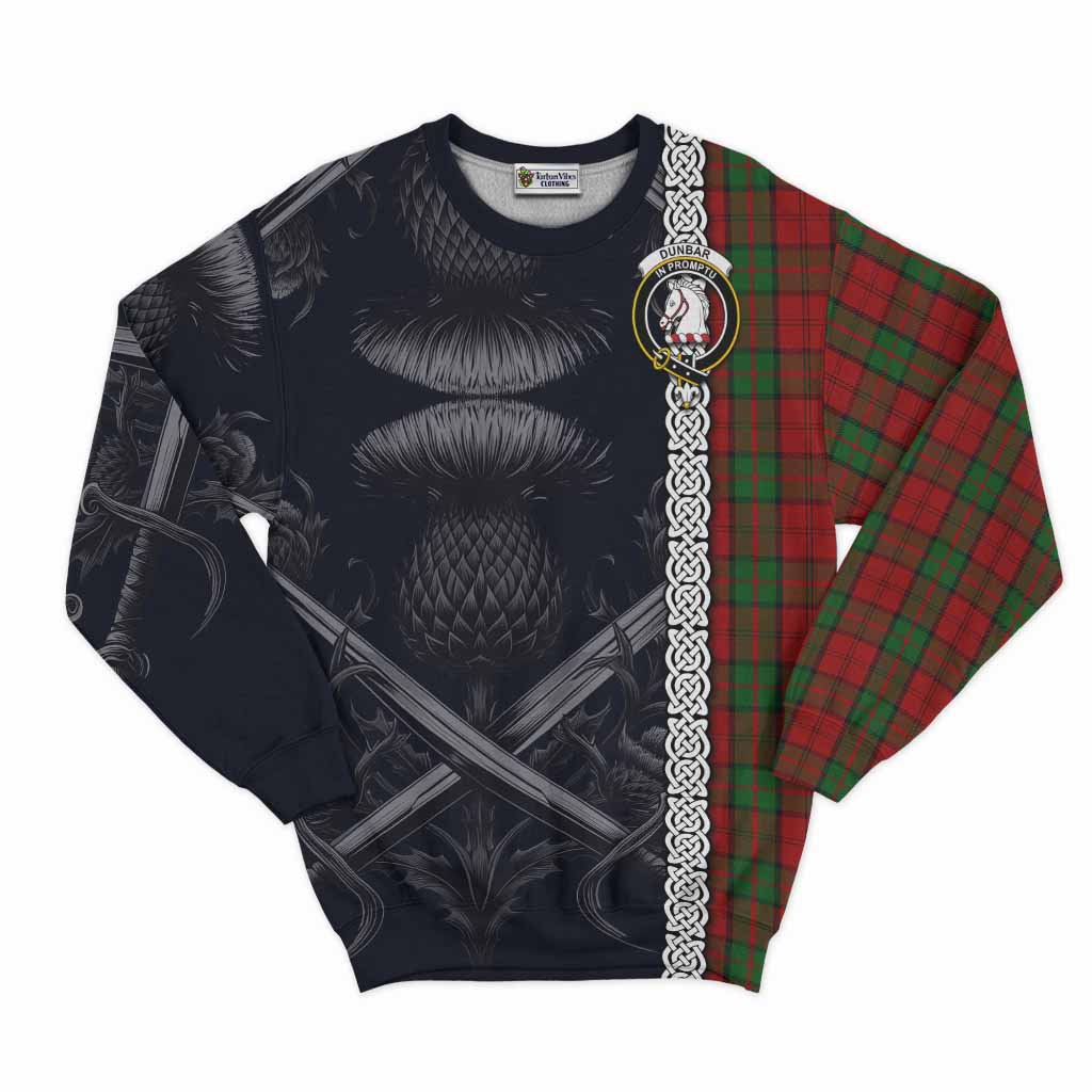 Tartan Vibes Clothing Dunbar Tartan Sweatshirt with Family Crest Cross Sword Thistle Celtic Vibes