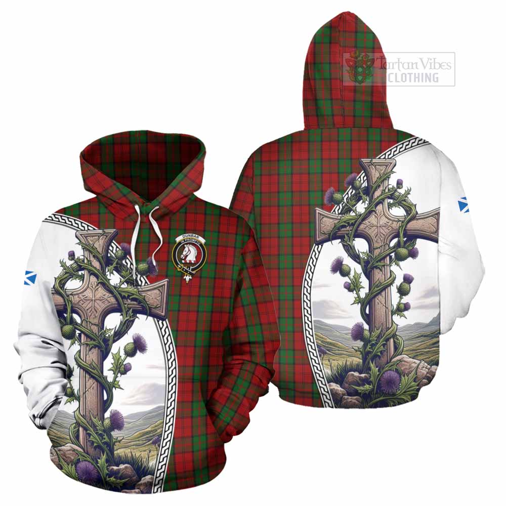 Tartan Vibes Clothing Dunbar Tartan Hoodie with Family Crest and St. Andrew's Cross Accented by Thistle Vines