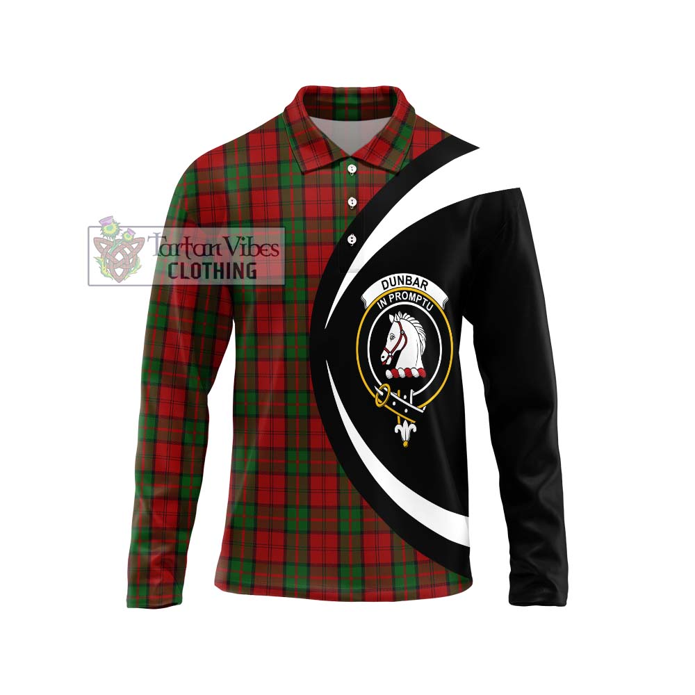 Dunbar Tartan Long Sleeve Polo Shirt with Family Crest Circle Style Unisex - Tartan Vibes Clothing