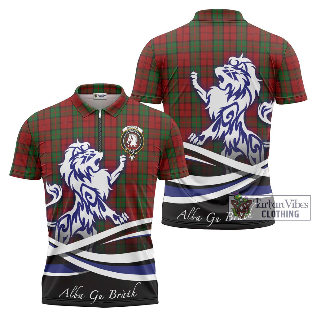 Dunbar Tartan Zipper Polo Shirt with Alba Gu Brath Regal Lion Emblem Unisex - Tartanvibesclothing Shop