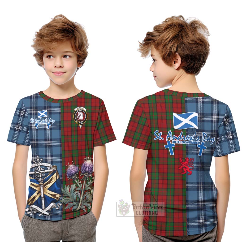 Tartan Vibes Clothing Dunbar Tartan Kid T-Shirt Happy St. Andrew's Day Half Tartan Style