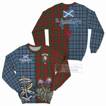 Dunbar Tartan Sweatshirt Happy St. Andrew's Day Half Tartan Style