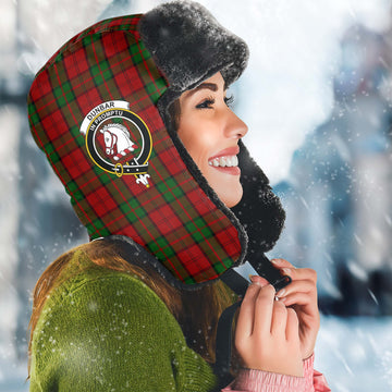 Dunbar Tartan Winter Trapper Hat with Family Crest