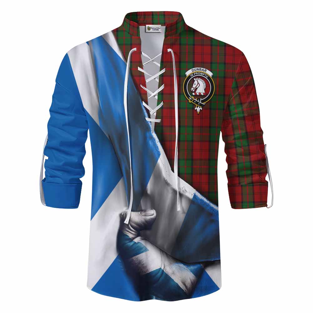 Tartan Vibes Clothing Dunbar Tartan Ghillie Kilt Shirt with Family Crest Scotland Patriotic Style