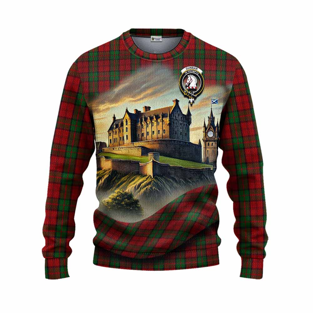 Dunbar Tartan Family Crest Knitted Sweater with Scottish Ancient Castle Style Unisex - Tartan Vibes Clothing