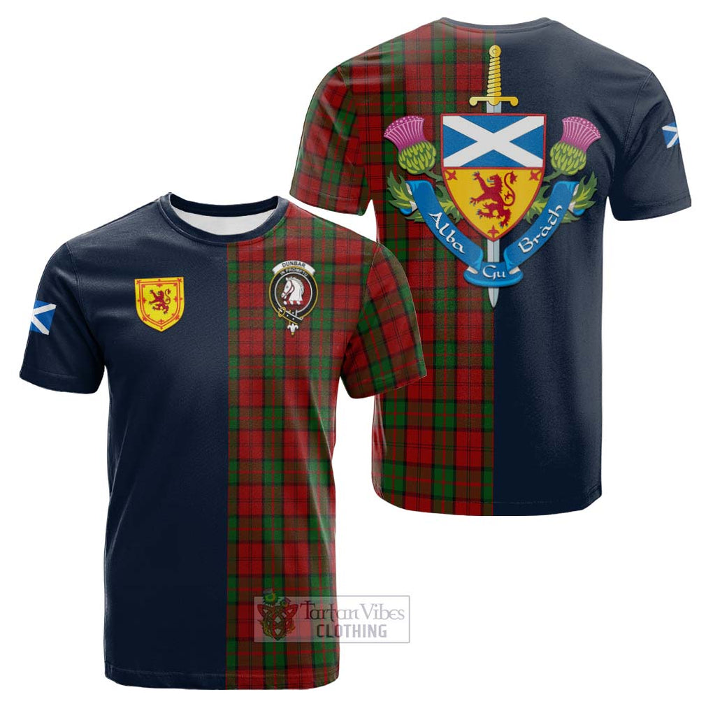 Tartan Vibes Clothing Dunbar Tartan Cotton T-shirt with Scottish Lion Royal Arm Half Style