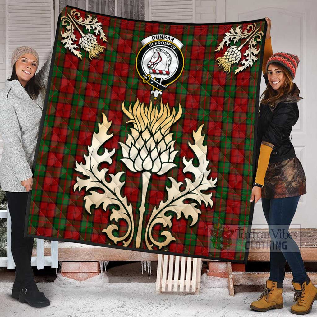 Tartan Vibes Clothing Dunbar Tartan Quilt with Family Crest and Golden Thistle Style