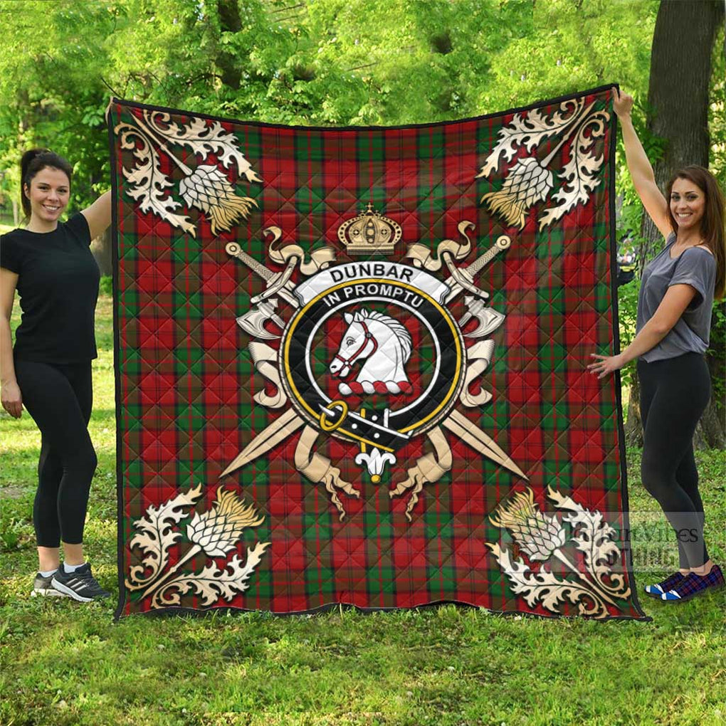 Tartan Vibes Clothing Dunbar Tartan Quilt with Family Crest and Scottish Golden Courage Shield