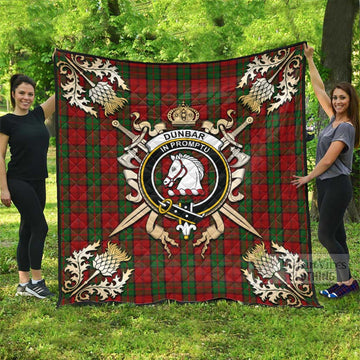 Dunbar Tartan Quilt with Family Crest and Scottish Golden Courage Shield