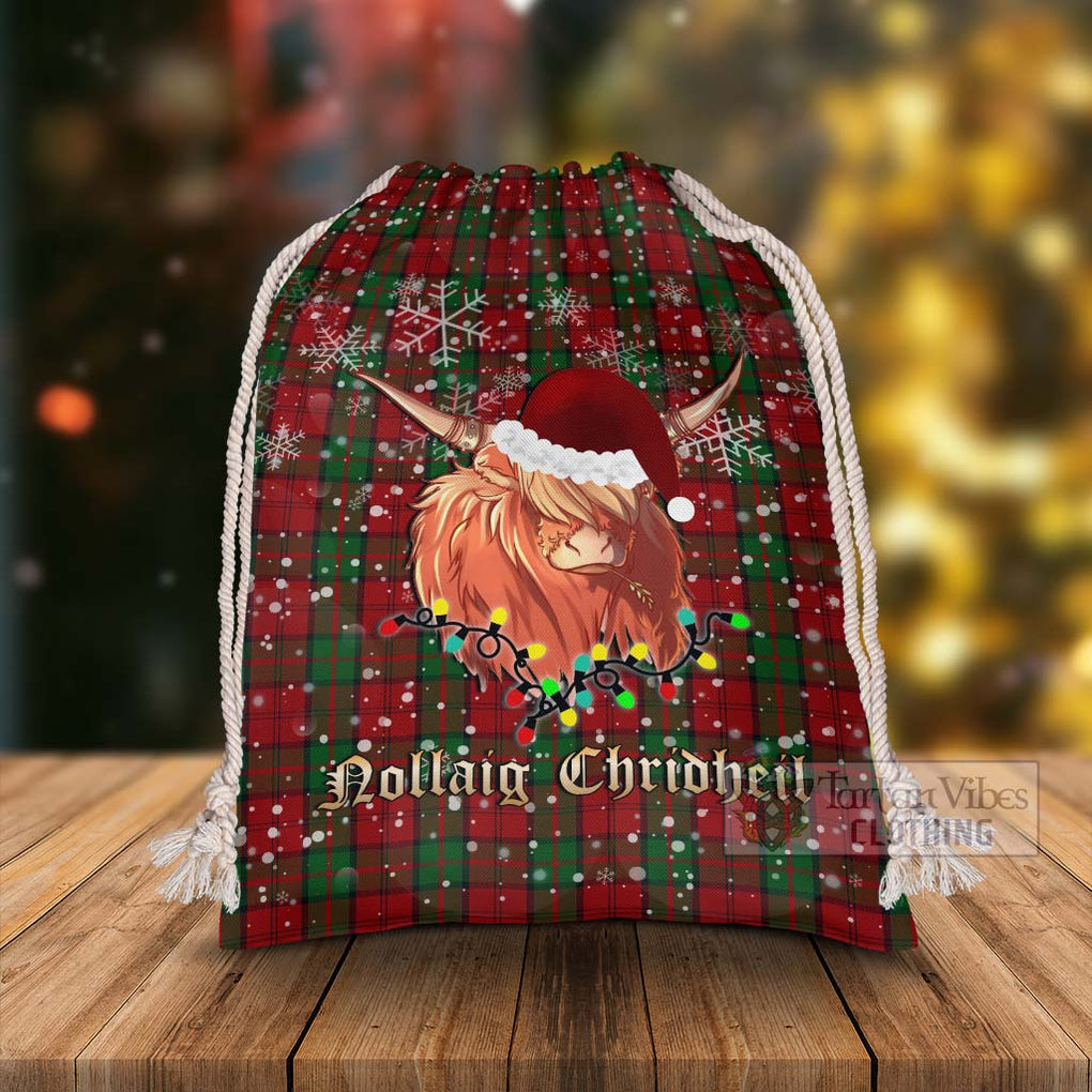 Tartan Vibes Clothing Dunbar Tartan Christmas Santa's Bag with Highland Cow