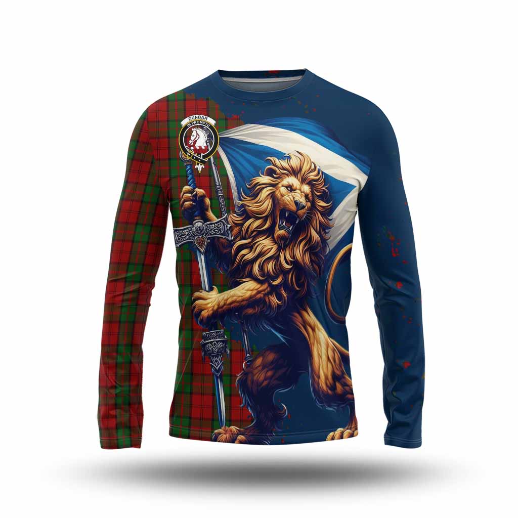 Tartan Vibes Clothing Dunbar Tartan Family Crest Long Sleeve T-Shirt with Scottish Majestic Lion