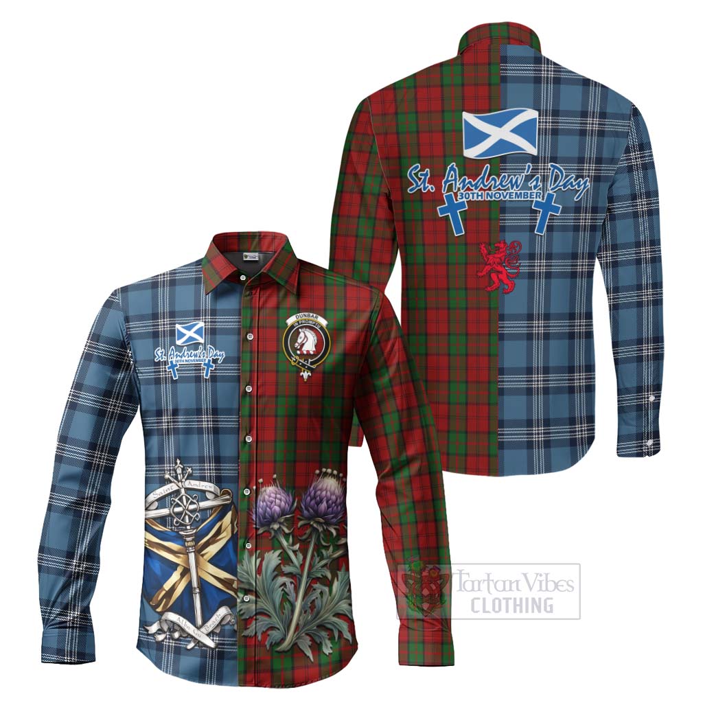 Tartan Vibes Clothing Dunbar Tartan Long Sleeve Button Shirt Happy St. Andrew's Day Half Tartan Style