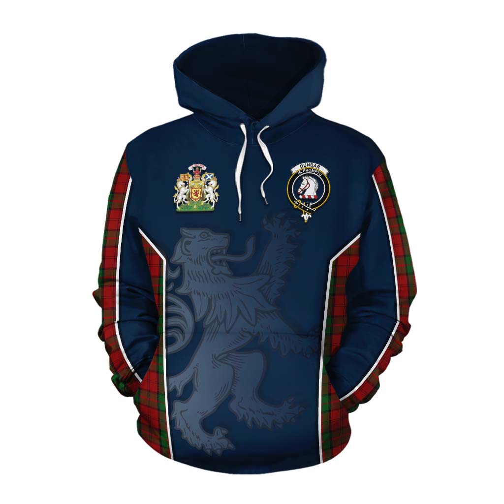 Tartan Vibes Clothing Dunbar Tartan Cotton Hoodie with Family Crest and Lion Rampant Vibes Sport Style