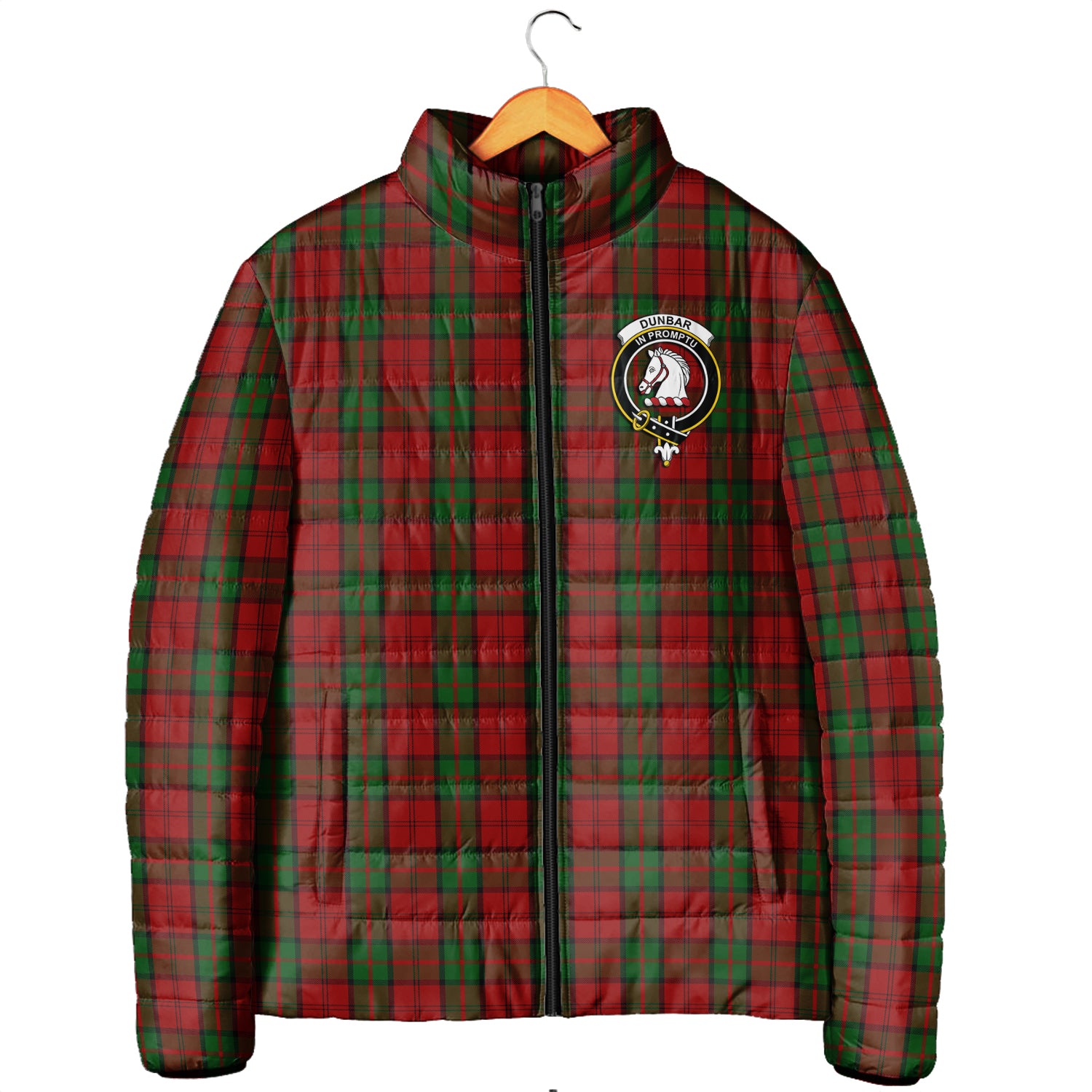 Dunbar Tartan Padded Jacket with Family Crest Men's Padded Jacket - Tartan Vibes Clothing