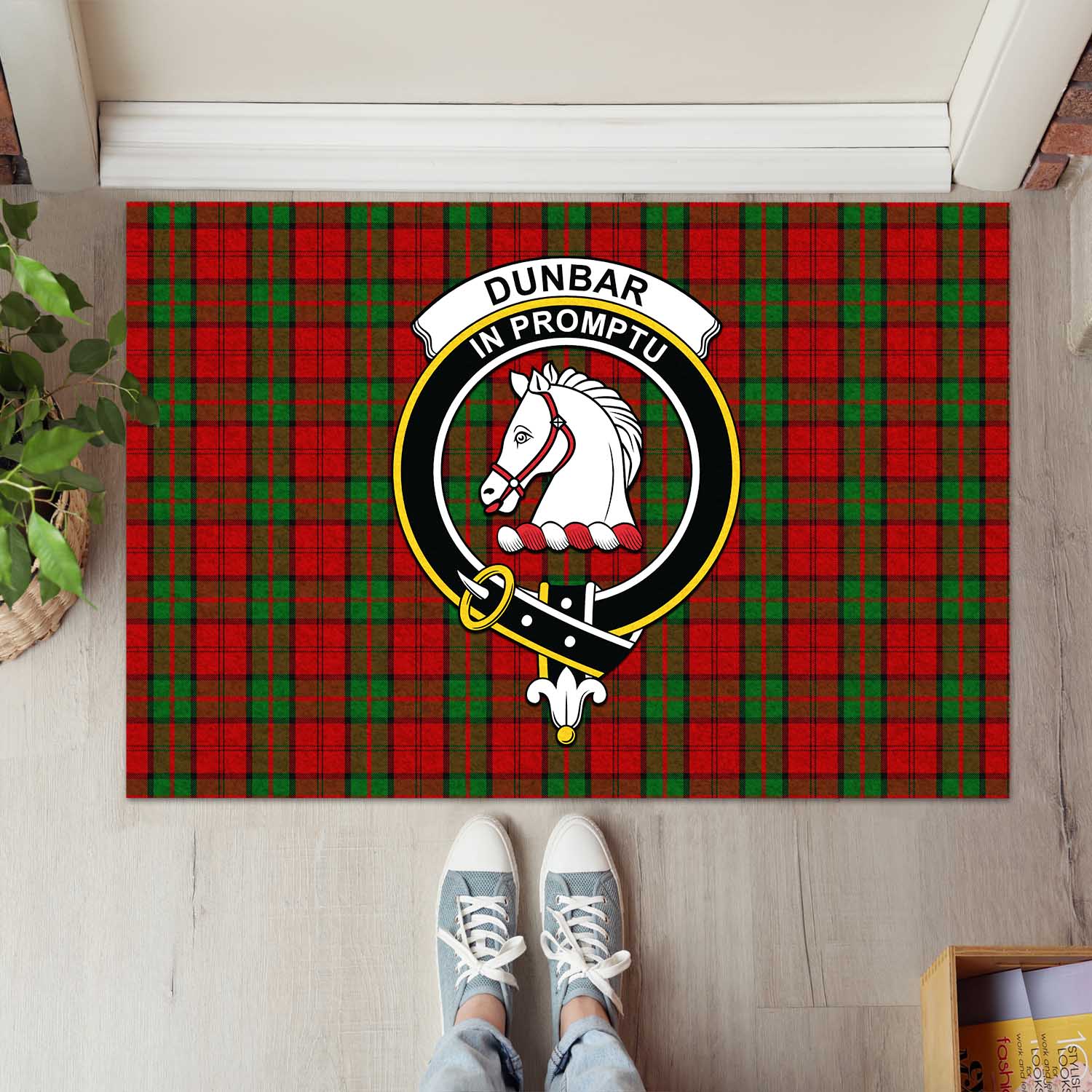 Dunbar Tartan Door Mat with Family Crest - Tartanvibesclothing