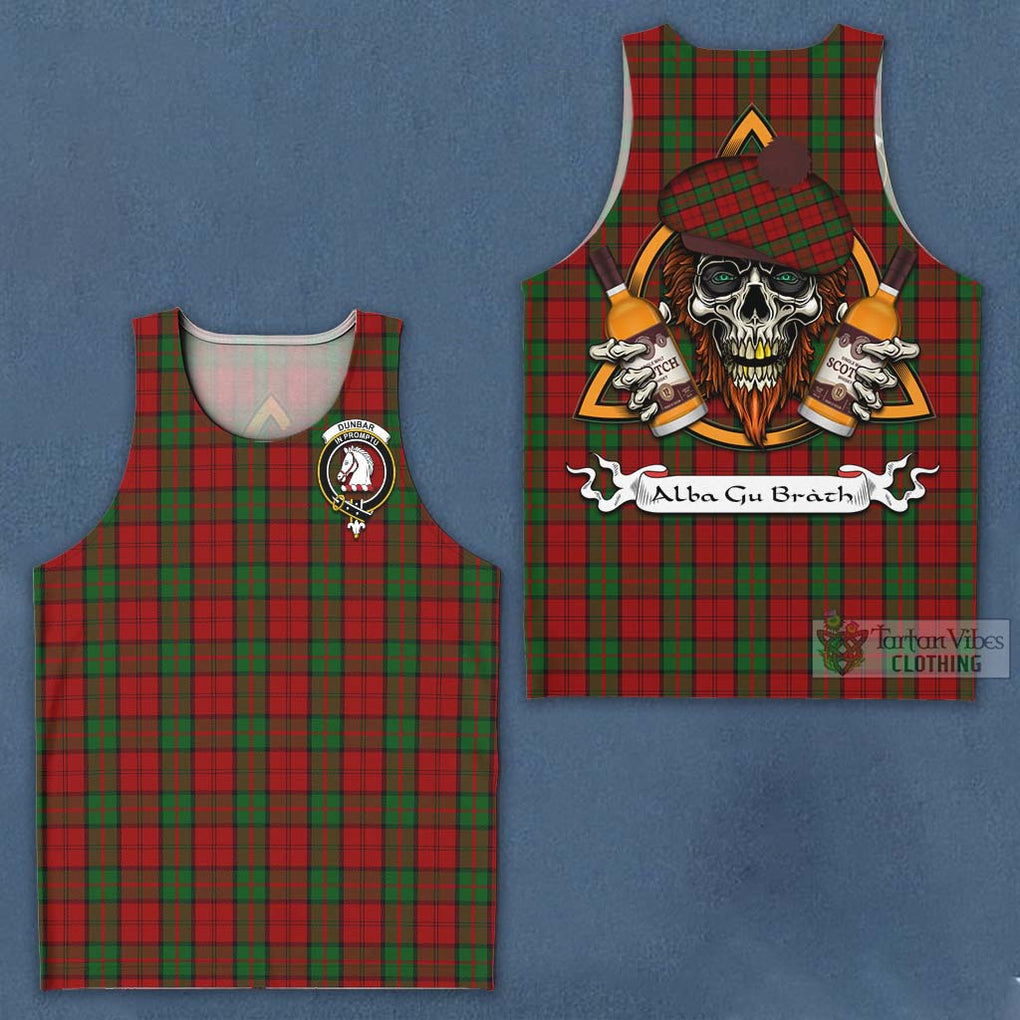 Tartan Vibes Clothing Dunbar Tartan Men's Tank Top with Family Crest and Bearded Skull Holding Bottles of Whiskey