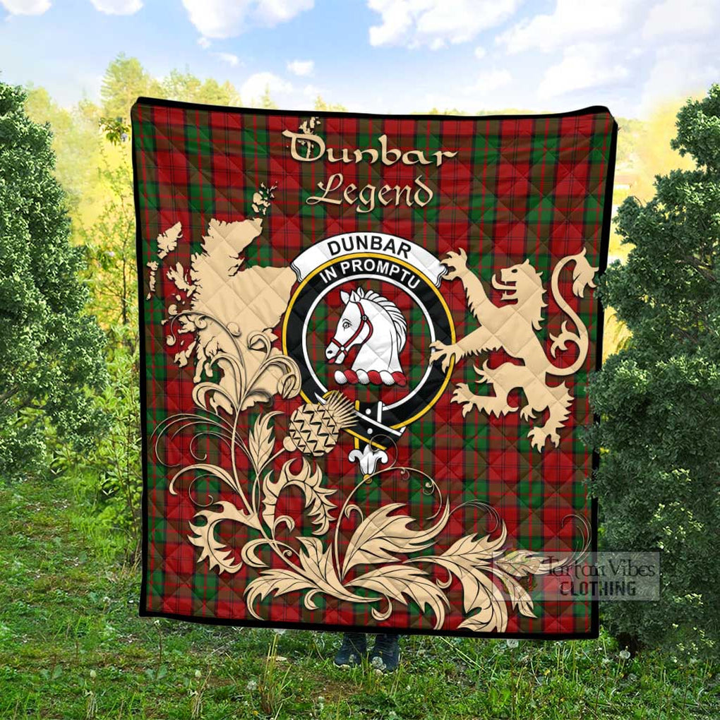 Tartan Vibes Clothing Dunbar Tartan Quilt with Family Crest and Scottish Symbol Style