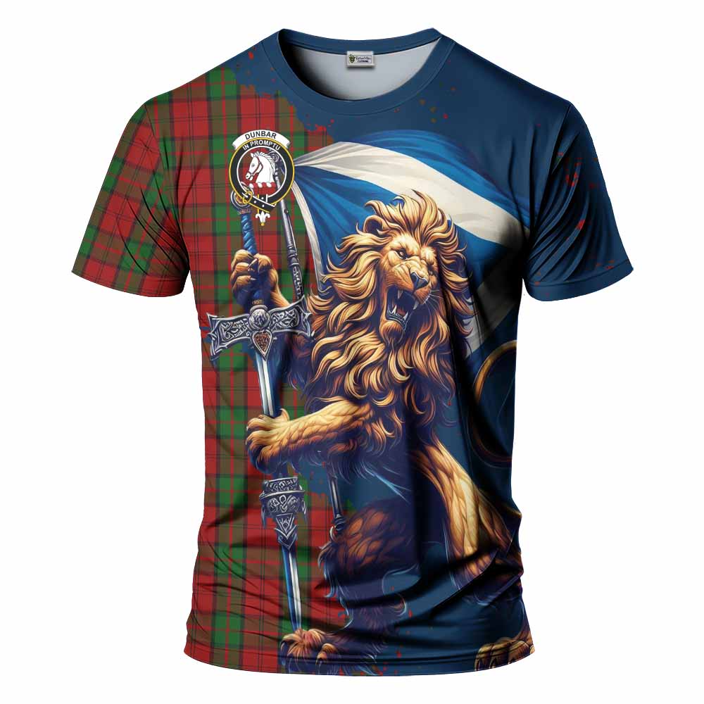 Tartan Vibes Clothing Dunbar Tartan Family Crest T-Shirt with Scottish Majestic Lion