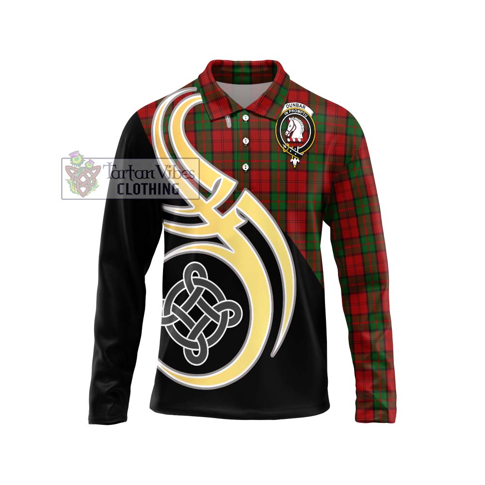 Dunbar Tartan Long Sleeve Polo Shirt with Family Crest and Celtic Symbol Style Unisex - Tartan Vibes Clothing