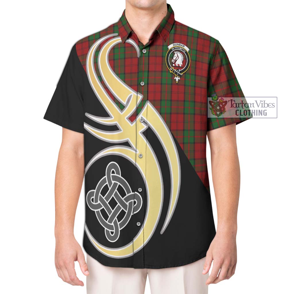 Dunbar Tartan Short Sleeve Button Shirt with Family Crest and Celtic Symbol Style Kid - Tartan Vibes Clothing