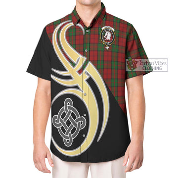 Dunbar Tartan Short Sleeve Button Shirt with Family Crest and Celtic Symbol Style