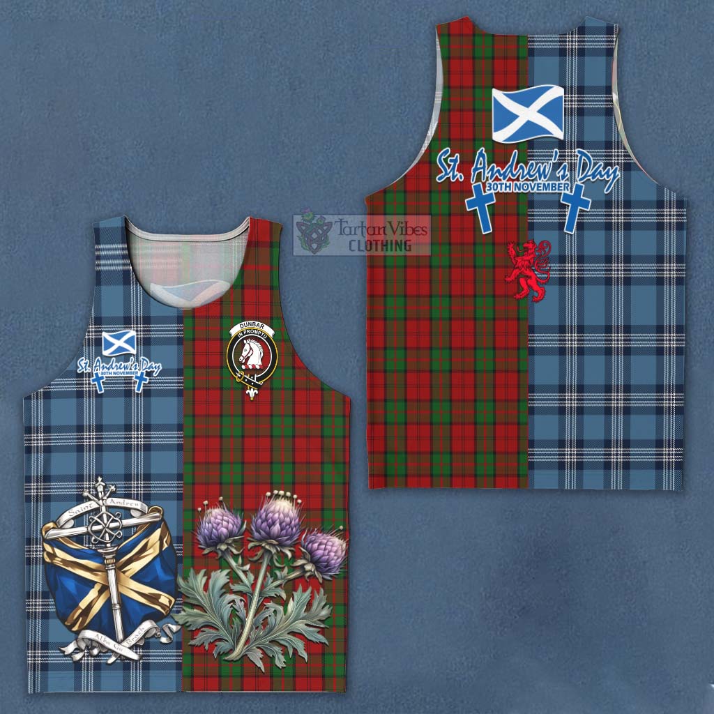 Tartan Vibes Clothing Dunbar Tartan Men's Tank Top Happy St. Andrew's Day Half Tartan Style