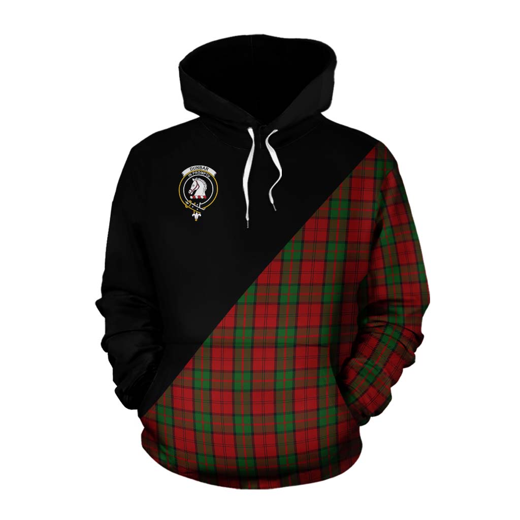 Tartan Vibes Clothing Dunbar Tartan Cotton Hoodie with Family Crest and Military Logo Style