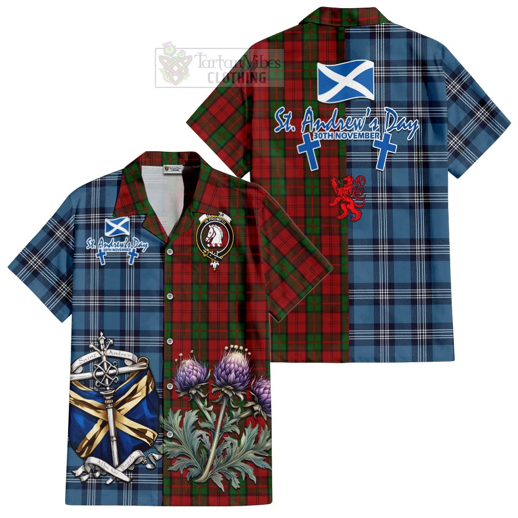 Tartan Vibes Clothing Dunbar Tartan Short Sleeve Button Shirt Happy St. Andrew's Day Half Tartan Style