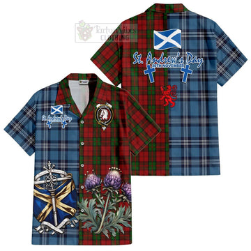 Dunbar Tartan Short Sleeve Button Shirt Happy St. Andrew's Day Half Tartan Style