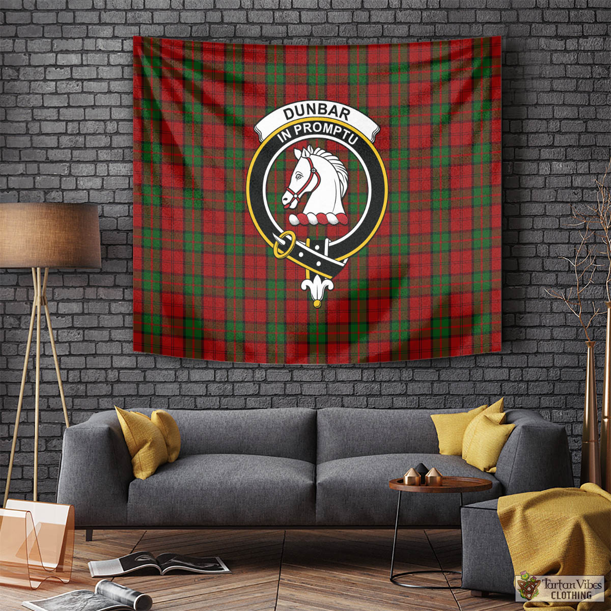 Tartan Vibes Clothing Dunbar Tartan Tapestry Wall Hanging and Home Decor for Room with Family Crest