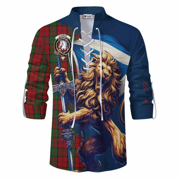 Dunbar Tartan Family Crest Ghillie Kilt Shirt with Scottish Majestic Lion