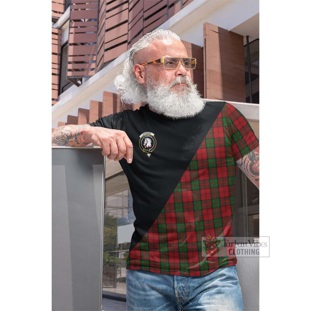 Tartan Vibes Clothing Dunbar Tartan Cotton T-shirt with Family Crest and Military Logo Style