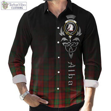 Dunbar Tartan Long Sleeve Button Up Featuring Alba Gu Brath Family Crest Celtic Inspired