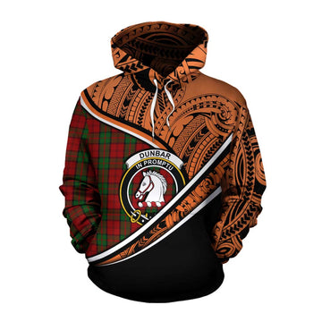 Dunbar Crest Tartan Cotton Hoodie with Polynesian Vibes Style - Orange Version