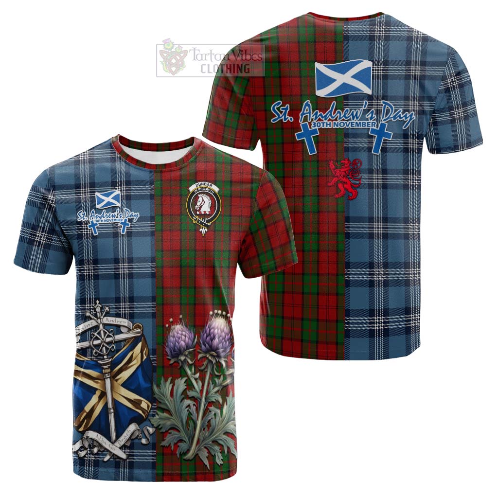 Tartan Vibes Clothing Dunbar Tartan Cotton T-shirt Happy St. Andrew's Day Half Tartan Style