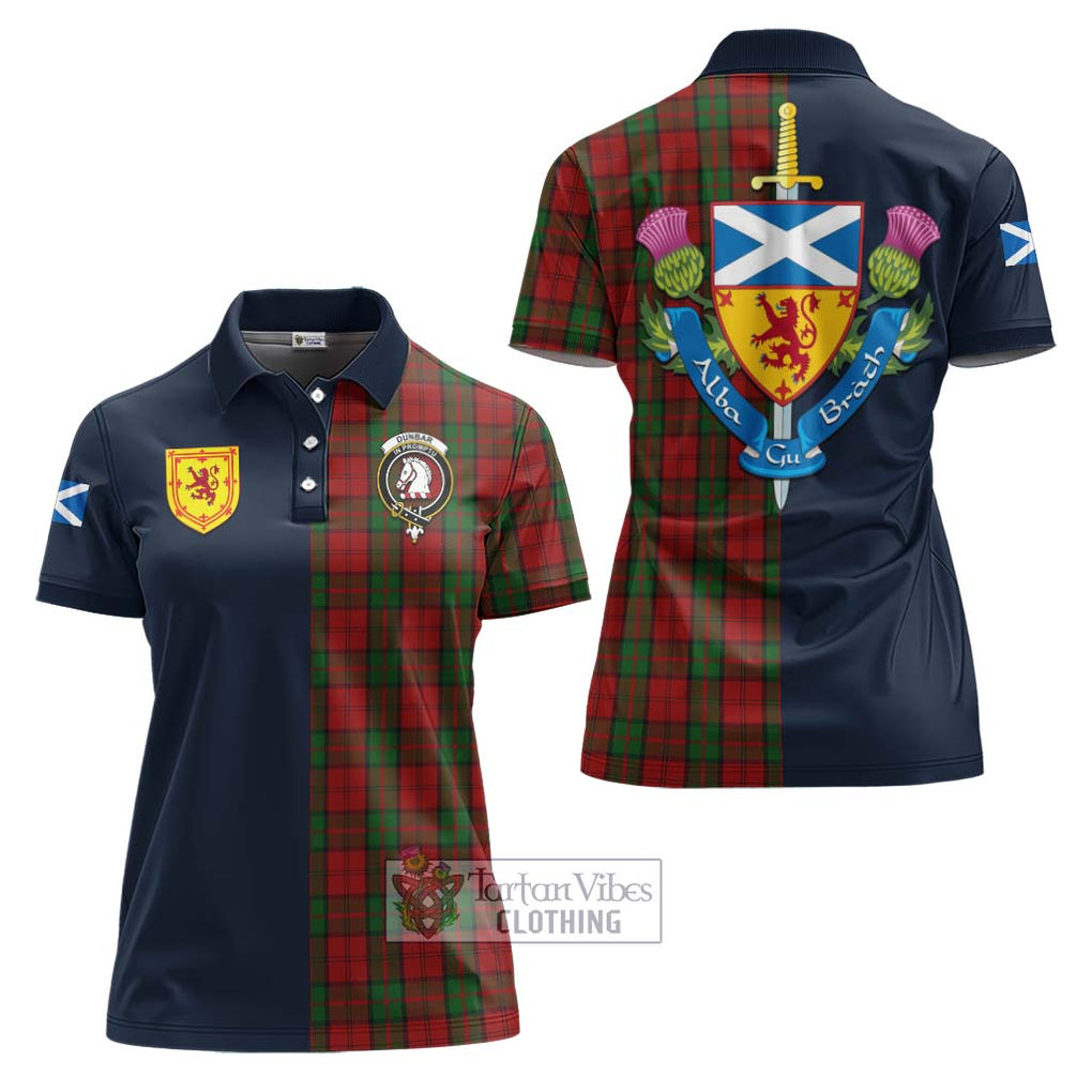 Tartan Vibes Clothing Dunbar Tartan Women's Polo Shirt with Scottish Lion Royal Arm Half Style