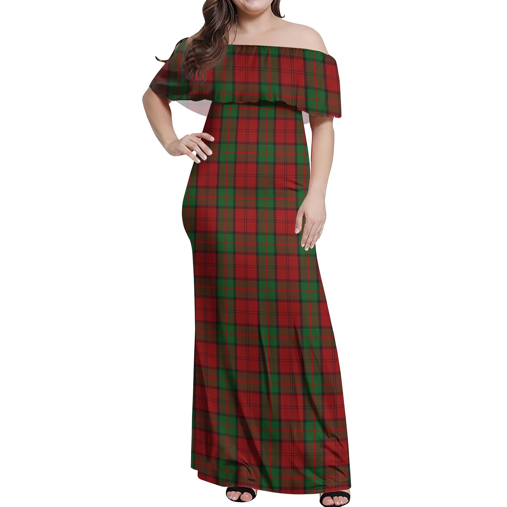 Dunbar Tartan Off Shoulder Long Dress Women's Dress - Tartanvibesclothing