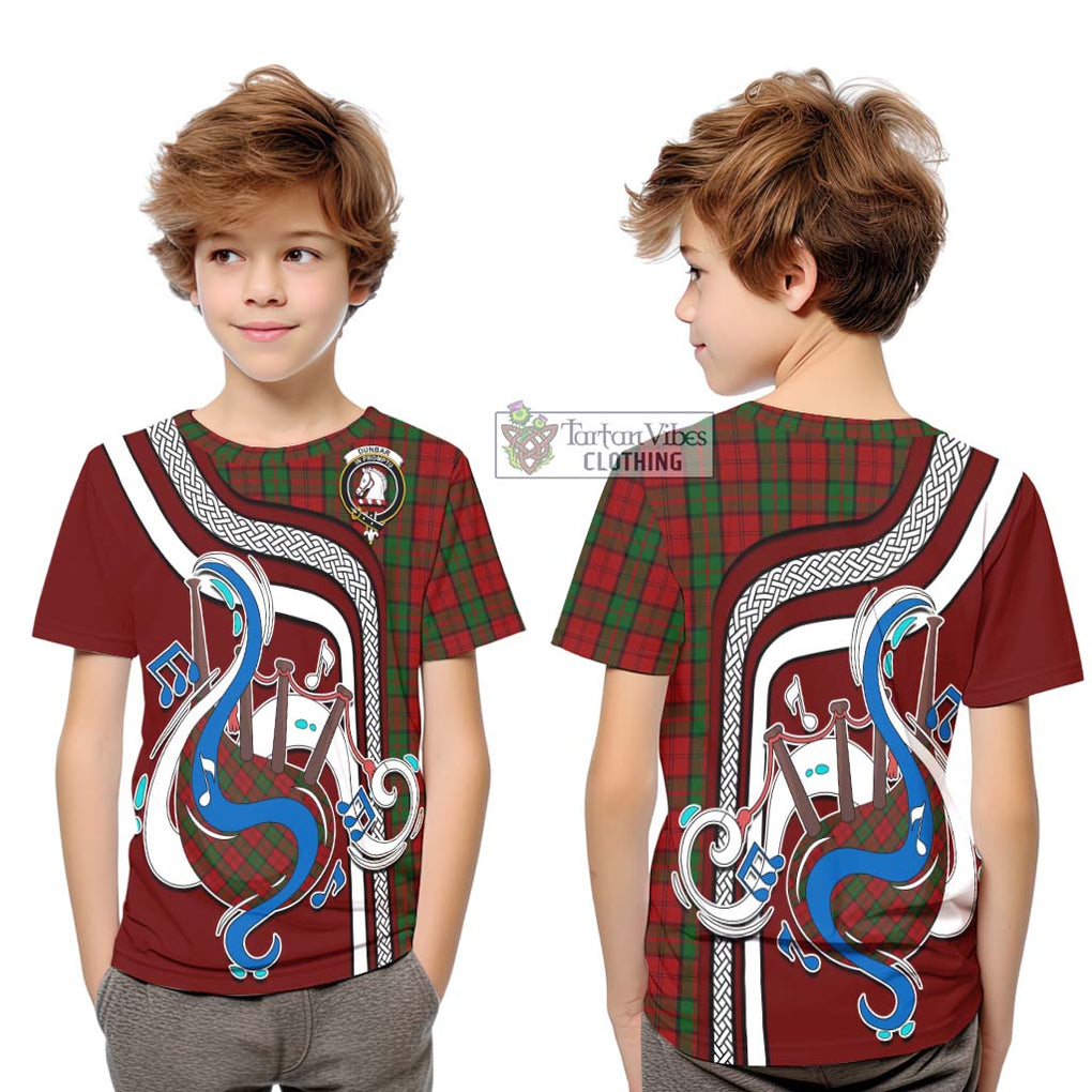 Tartan Vibes Clothing Dunbar Tartan Kid T-Shirt with Epic Bagpipe Style