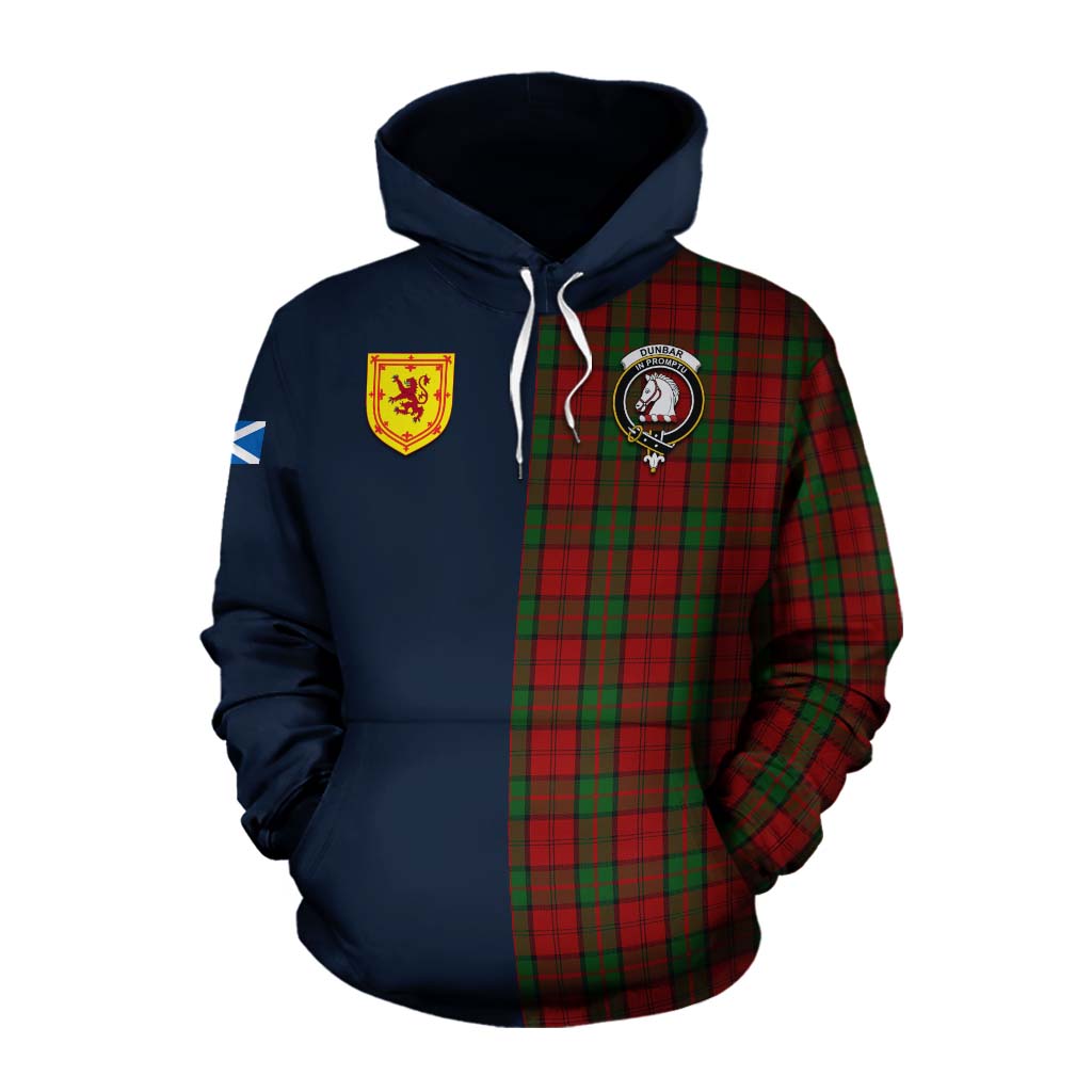 Tartan Vibes Clothing Dunbar Tartan Cotton Hoodie Alba with Scottish Lion Royal Arm Half Style