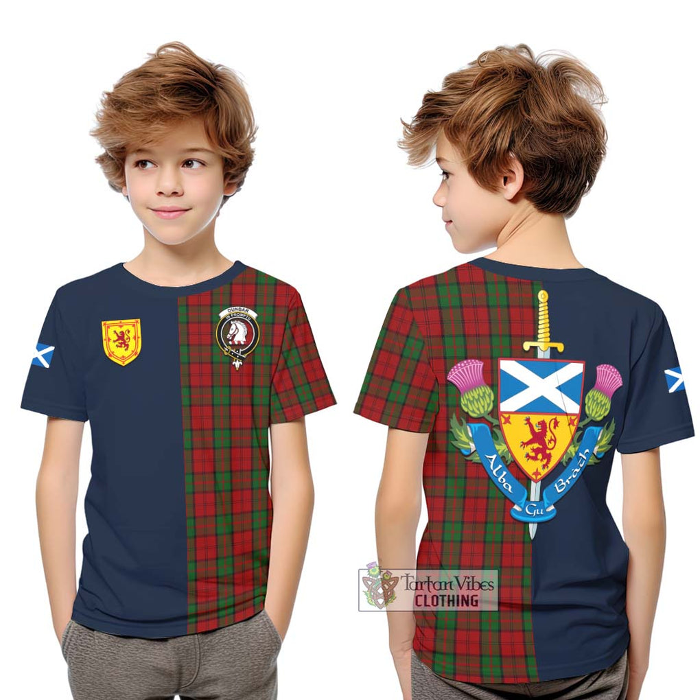 Tartan Vibes Clothing Dunbar Tartan Kid T-Shirt with Scottish Lion Royal Arm Half Style