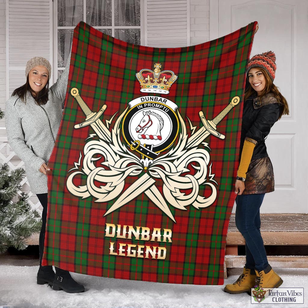 Tartan Vibes Clothing Dunbar Tartan Blanket with Clan Crest and the Golden Sword of Courageous Legacy