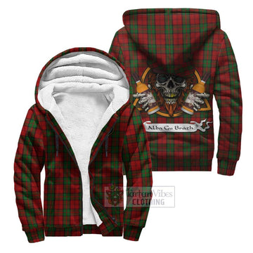 Dunbar Tartan Sherpa Hoodie with Family Crest and Bearded Skull Holding Bottles of Whiskey