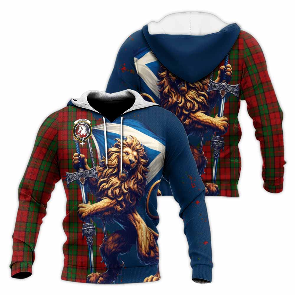 Tartan Vibes Clothing Dunbar Tartan Family Crest Knitted Hoodie with Scottish Majestic Lion