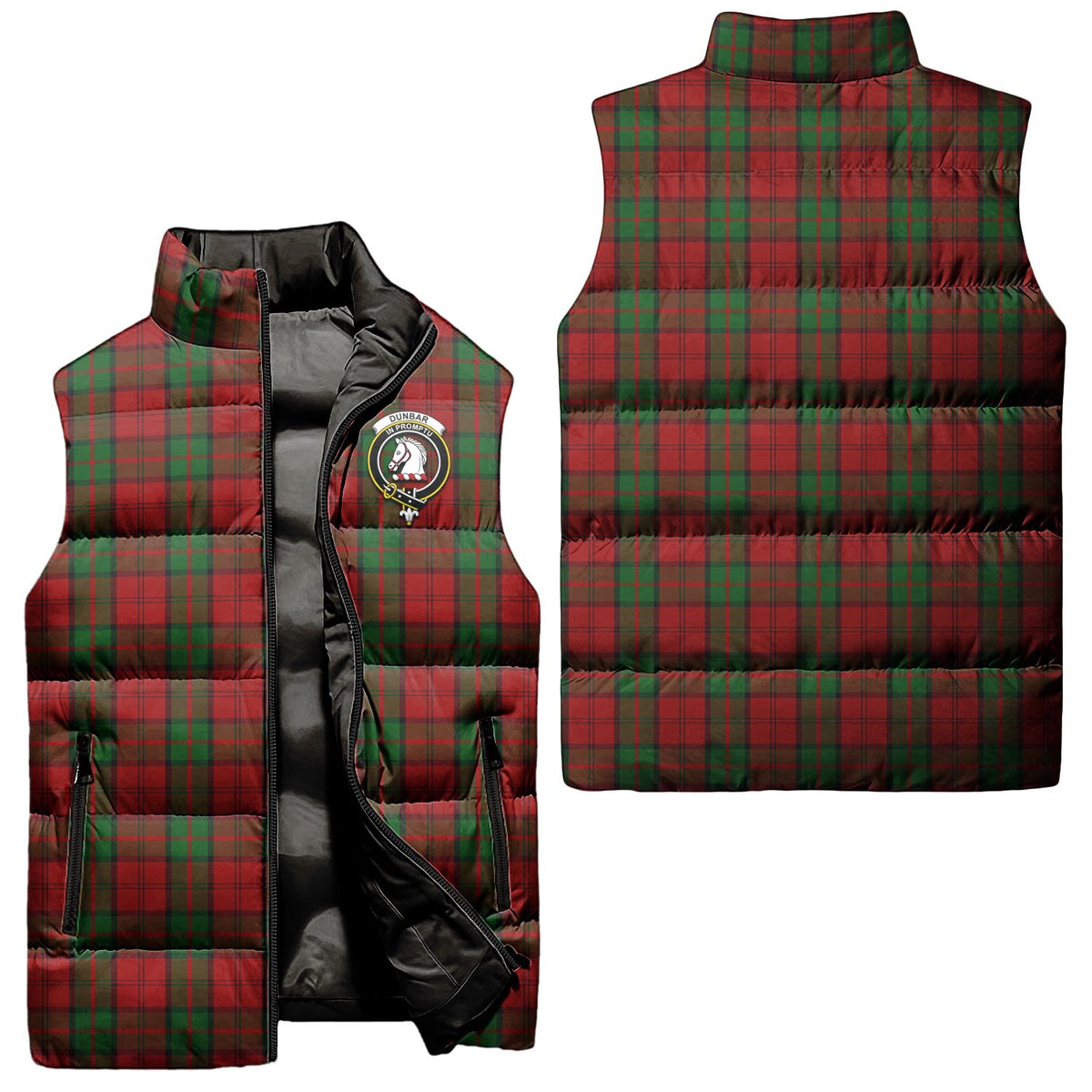 Dunbar Tartan Sleeveless Puffer Jacket with Family Crest Unisex - Tartan Vibes Clothing